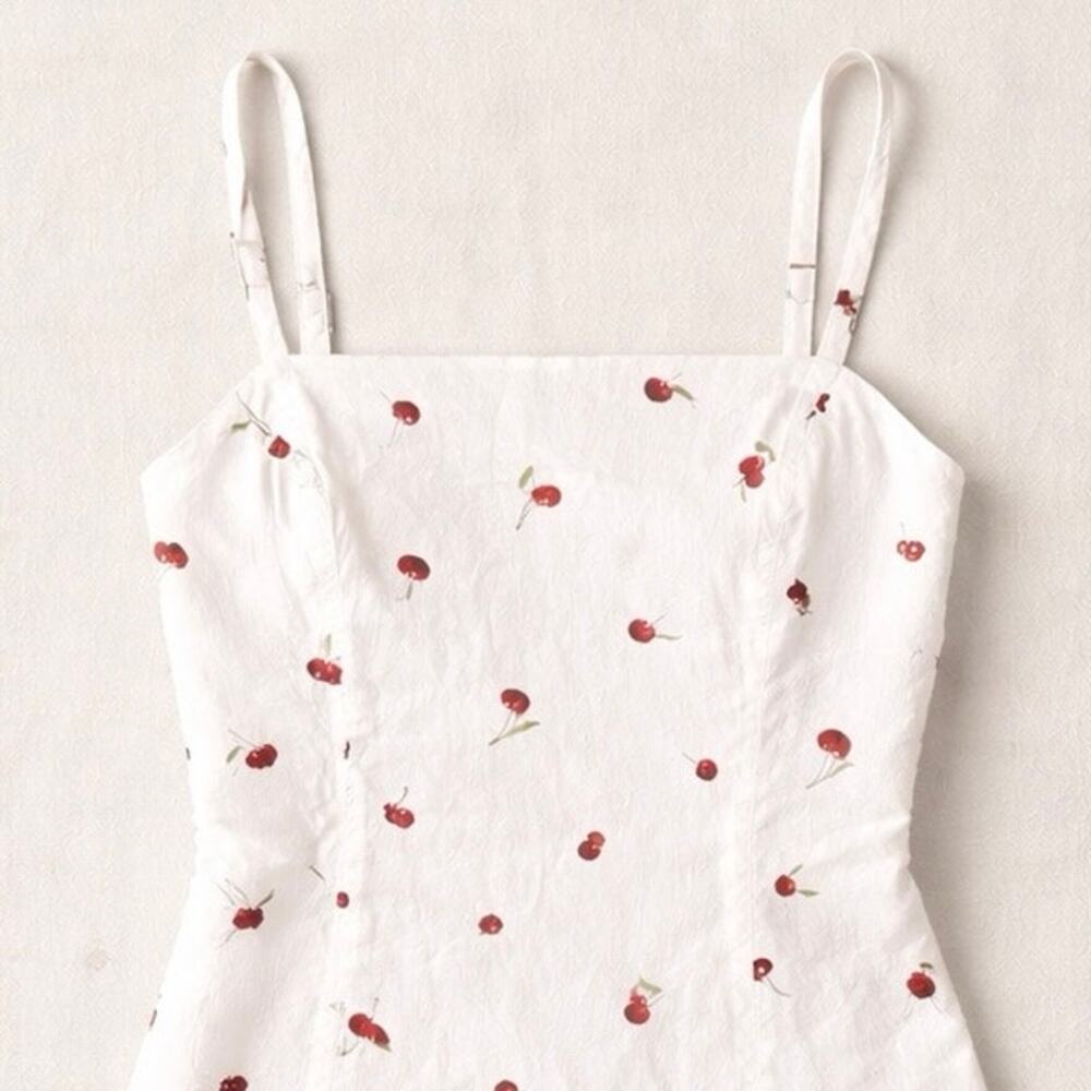 Abercrombie & Fitch Cherry Print Mini Dress | White Cotton Sundress | Size SP - Picture 3 of 7